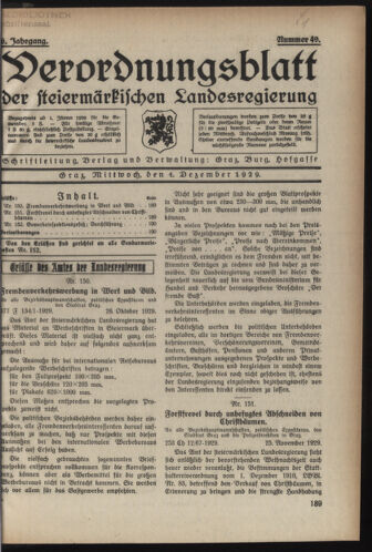 Verordnungsblatt der steiermärkischen Landesregierung 19291204 Seite: 1