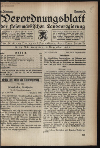 Verordnungsblatt der steiermärkischen Landesregierung 19291211 Seite: 1