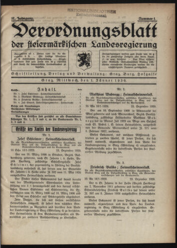 Verordnungsblatt der steiermärkischen Landesregierung 19300101 Seite: 1