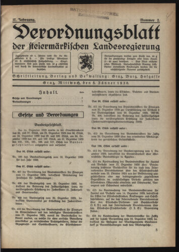 Verordnungsblatt der steiermärkischen Landesregierung 19300108 Seite: 1