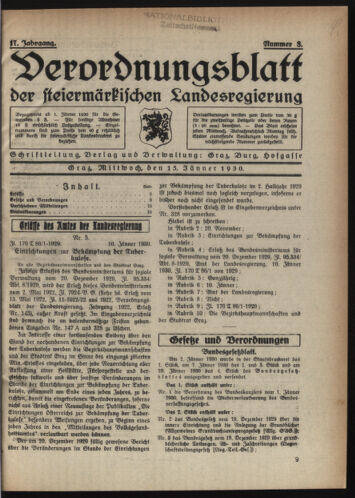 Verordnungsblatt der steiermärkischen Landesregierung 19300115 Seite: 1