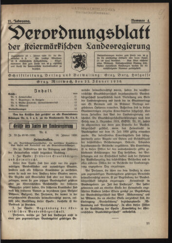 Verordnungsblatt der steiermärkischen Landesregierung 19300122 Seite: 1