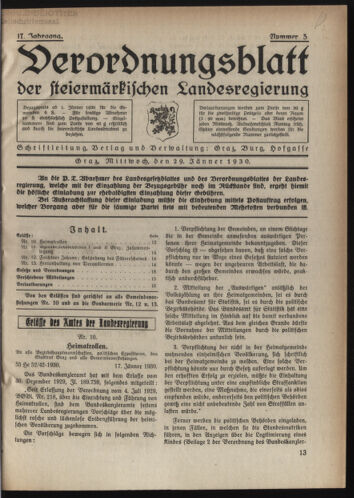 Verordnungsblatt der steiermärkischen Landesregierung 19300129 Seite: 1