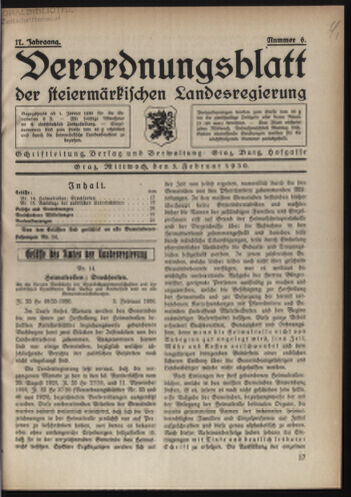 Verordnungsblatt der steiermärkischen Landesregierung 19300203 Seite: 1