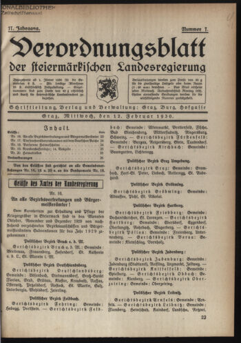 Verordnungsblatt der steiermärkischen Landesregierung 19300212 Seite: 1