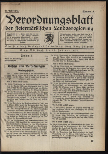 Verordnungsblatt der steiermärkischen Landesregierung 19300226 Seite: 1