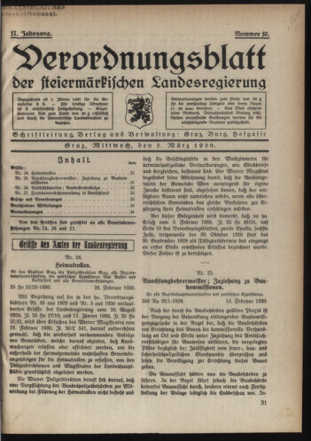 Verordnungsblatt der steiermärkischen Landesregierung 19300305 Seite: 1