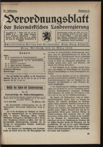 Verordnungsblatt der steiermärkischen Landesregierung 19300312 Seite: 1