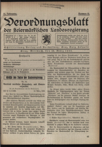 Verordnungsblatt der steiermärkischen Landesregierung 19300326 Seite: 1