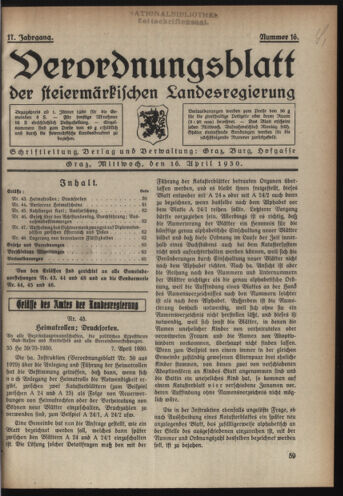 Verordnungsblatt der steiermärkischen Landesregierung 19300416 Seite: 1