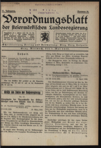 Verordnungsblatt der steiermärkischen Landesregierung 19300507 Seite: 1