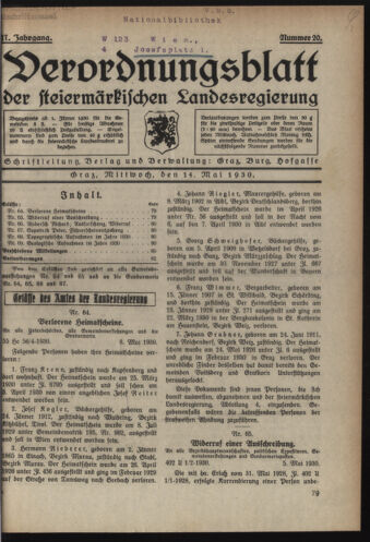 Verordnungsblatt der steiermärkischen Landesregierung 19300514 Seite: 1