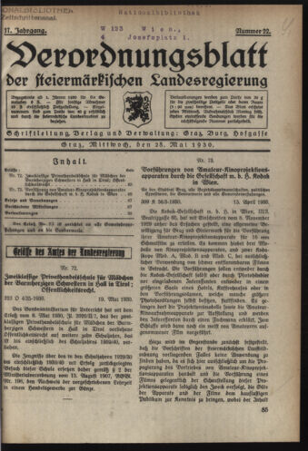 Verordnungsblatt der steiermärkischen Landesregierung 19300528 Seite: 1