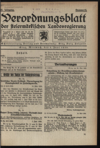 Verordnungsblatt der steiermärkischen Landesregierung 19300604 Seite: 1