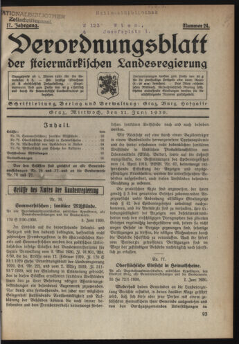 Verordnungsblatt der steiermärkischen Landesregierung 19300611 Seite: 1