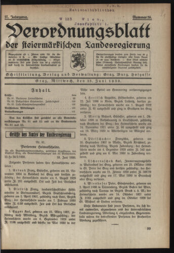 Verordnungsblatt der steiermärkischen Landesregierung 19300625 Seite: 1