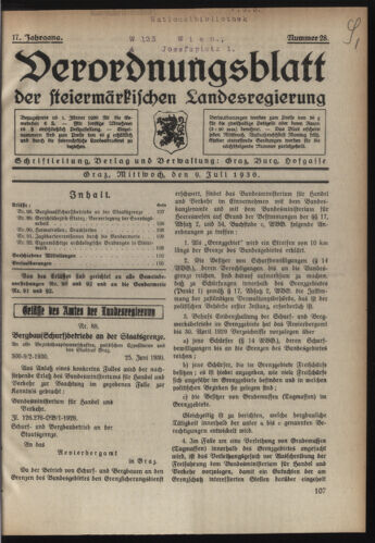 Verordnungsblatt der steiermärkischen Landesregierung 19300709 Seite: 1