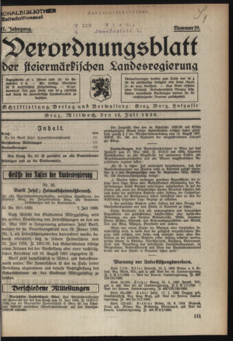 Verordnungsblatt der steiermärkischen Landesregierung 19300716 Seite: 1