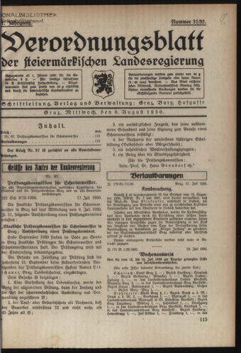 Verordnungsblatt der steiermärkischen Landesregierung 19300806 Seite: 1