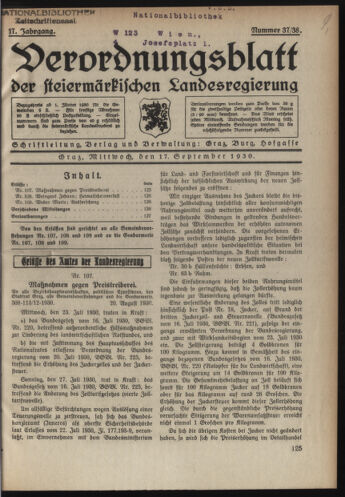 Verordnungsblatt der steiermärkischen Landesregierung 19300917 Seite: 1