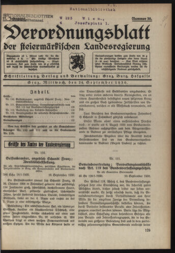 Verordnungsblatt der steiermärkischen Landesregierung 19300924 Seite: 1