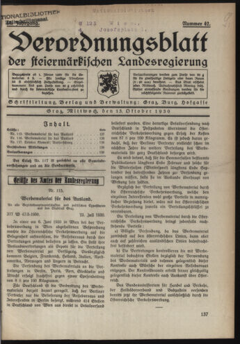 Verordnungsblatt der steiermärkischen Landesregierung 19301015 Seite: 1