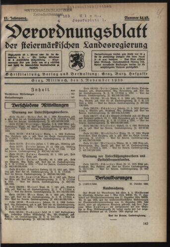 Verordnungsblatt der steiermärkischen Landesregierung 19301105 Seite: 1