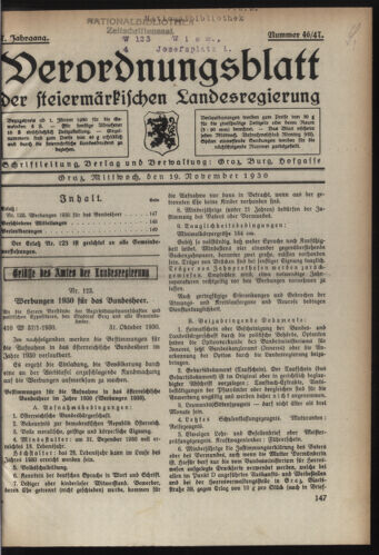 Verordnungsblatt der steiermärkischen Landesregierung 19301119 Seite: 1