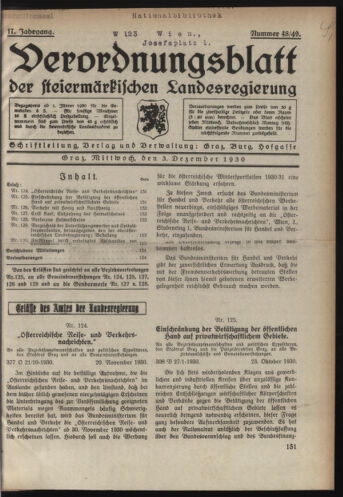 Verordnungsblatt der steiermärkischen Landesregierung 19301203 Seite: 1