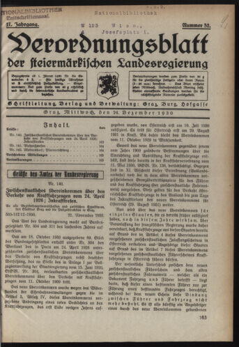 Verordnungsblatt der steiermärkischen Landesregierung 19301224 Seite: 1