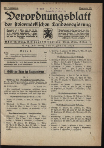 Verordnungsblatt der steiermärkischen Landesregierung 19310114 Seite: 1