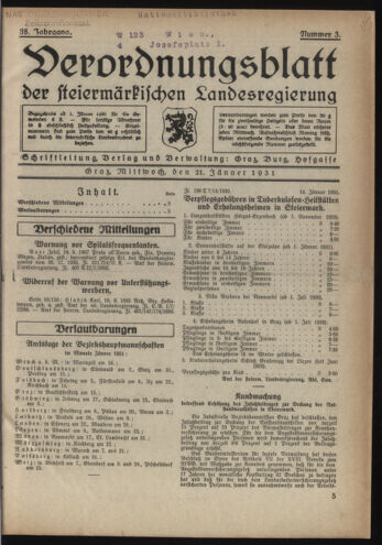 Verordnungsblatt der steiermärkischen Landesregierung 19310121 Seite: 1