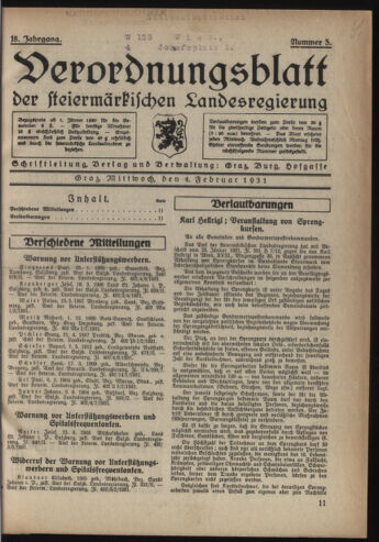 Verordnungsblatt der steiermärkischen Landesregierung 19310204 Seite: 1