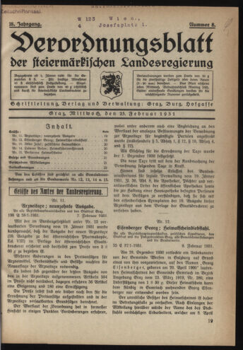 Verordnungsblatt der steiermärkischen Landesregierung 19310225 Seite: 1