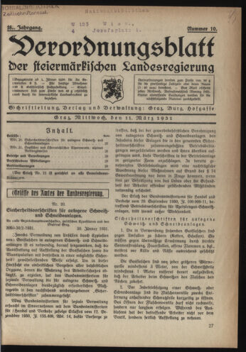 Verordnungsblatt der steiermärkischen Landesregierung 19310311 Seite: 1