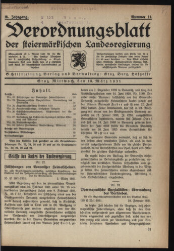 Verordnungsblatt der steiermärkischen Landesregierung 19310318 Seite: 1