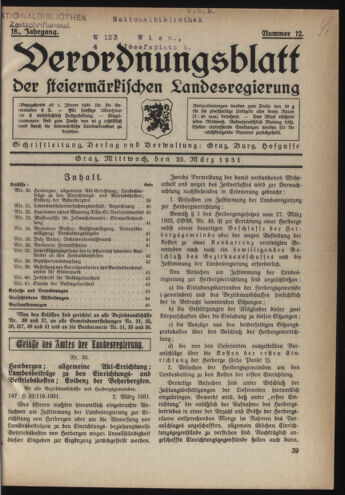 Verordnungsblatt der steiermärkischen Landesregierung 19310325 Seite: 1