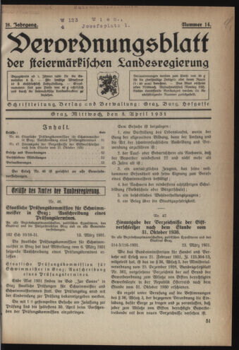 Verordnungsblatt der steiermärkischen Landesregierung 19310408 Seite: 1