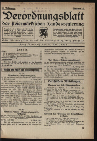 Verordnungsblatt der steiermärkischen Landesregierung 19310415 Seite: 1