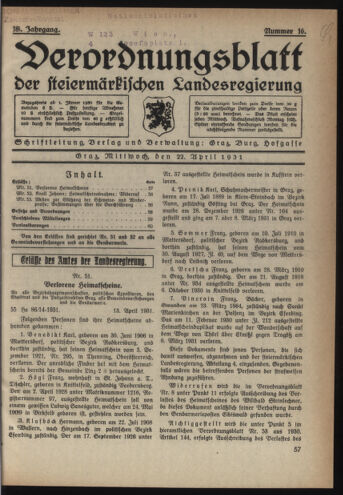 Verordnungsblatt der steiermärkischen Landesregierung 19310422 Seite: 1