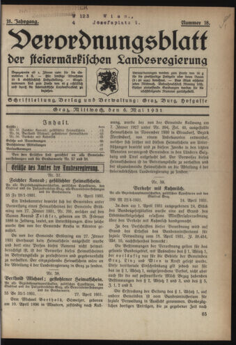 Verordnungsblatt der steiermärkischen Landesregierung 19310506 Seite: 1