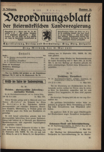 Verordnungsblatt der steiermärkischen Landesregierung 19310527 Seite: 1