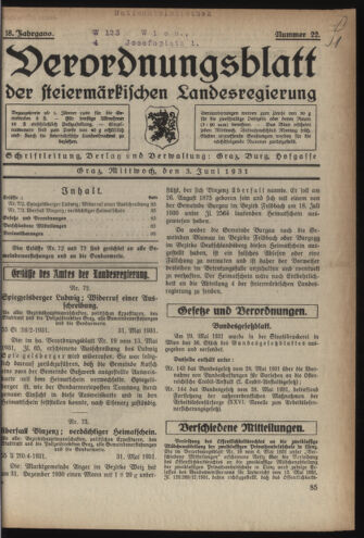 Verordnungsblatt der steiermärkischen Landesregierung 19310603 Seite: 1