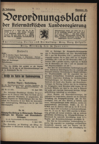 Verordnungsblatt der steiermärkischen Landesregierung 19310624 Seite: 1