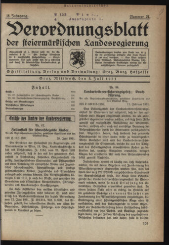 Verordnungsblatt der steiermärkischen Landesregierung 19310708 Seite: 1