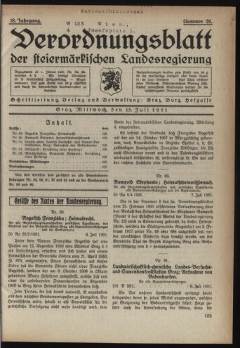 Verordnungsblatt der steiermärkischen Landesregierung 19310715 Seite: 1