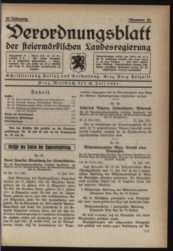 Verordnungsblatt der steiermärkischen Landesregierung 19310729 Seite: 1