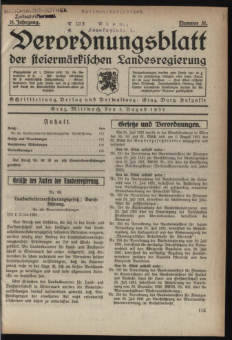 Verordnungsblatt der steiermärkischen Landesregierung 19310805 Seite: 1