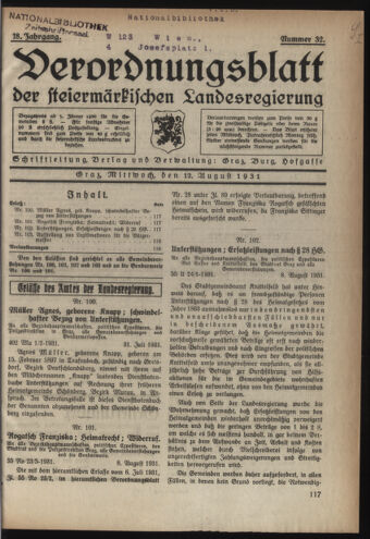 Verordnungsblatt der steiermärkischen Landesregierung 19310812 Seite: 1