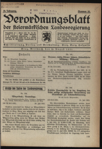 Verordnungsblatt der steiermärkischen Landesregierung 19310819 Seite: 1